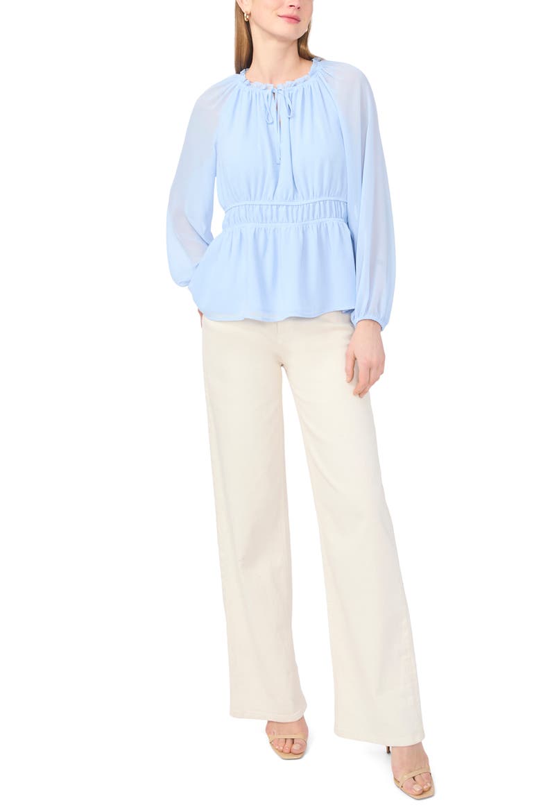 Semi Sheer Long Sleeve Peplum Top, Alternate, color, SKY