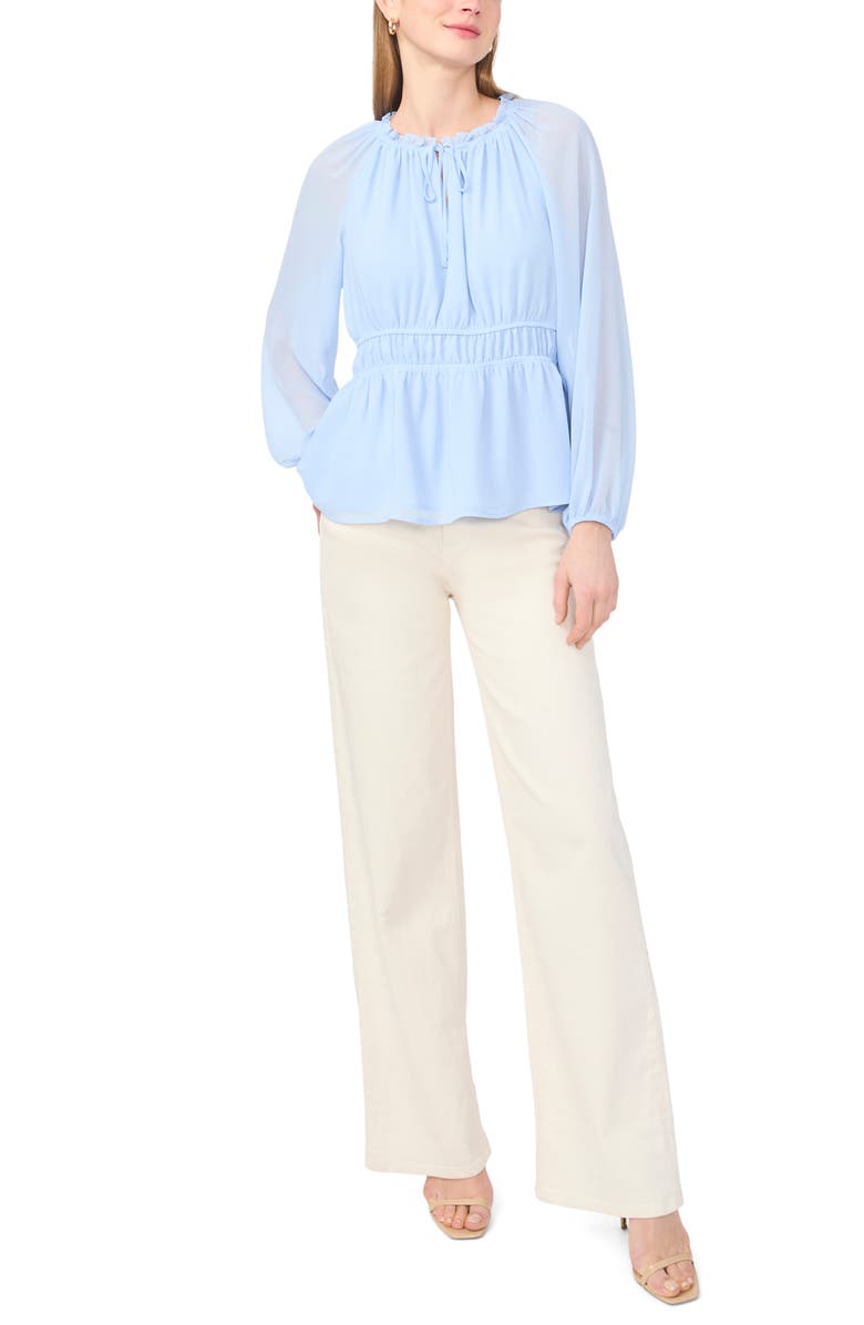 Vince Camuto Semi Sheer Long Sleeve Peplum Top, Alternate, color, Sky