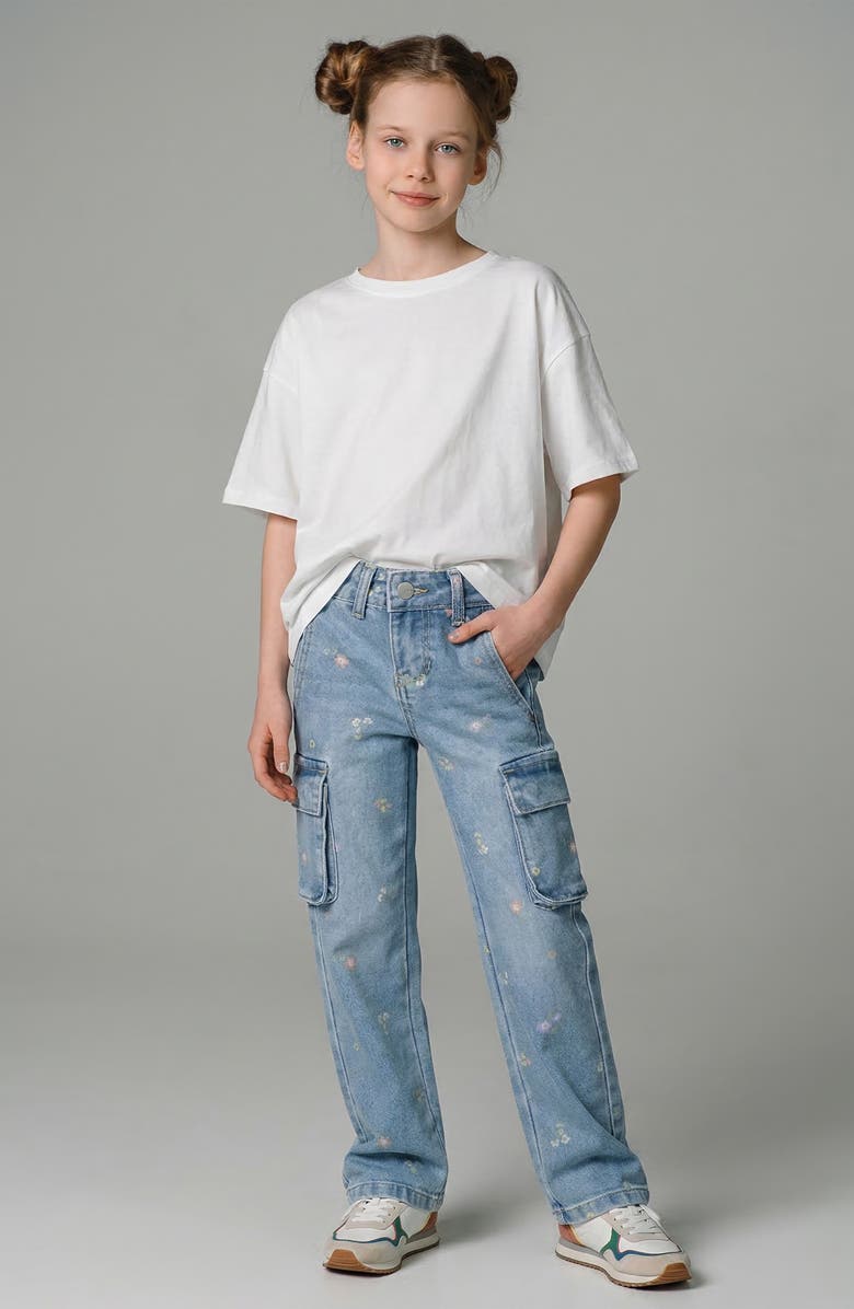 Joe's Jeans Kids' Lara Floral Straight Leg Cargo Jeans, Alternate, color, Bleach Wash 130