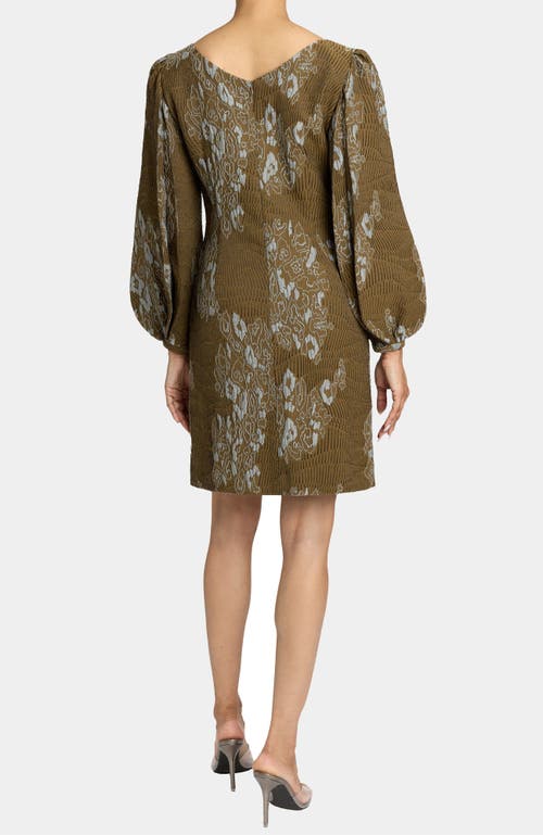 Santorelli Arana Pleated Bishop Sleeves Shift Jacquard Dress In Sand