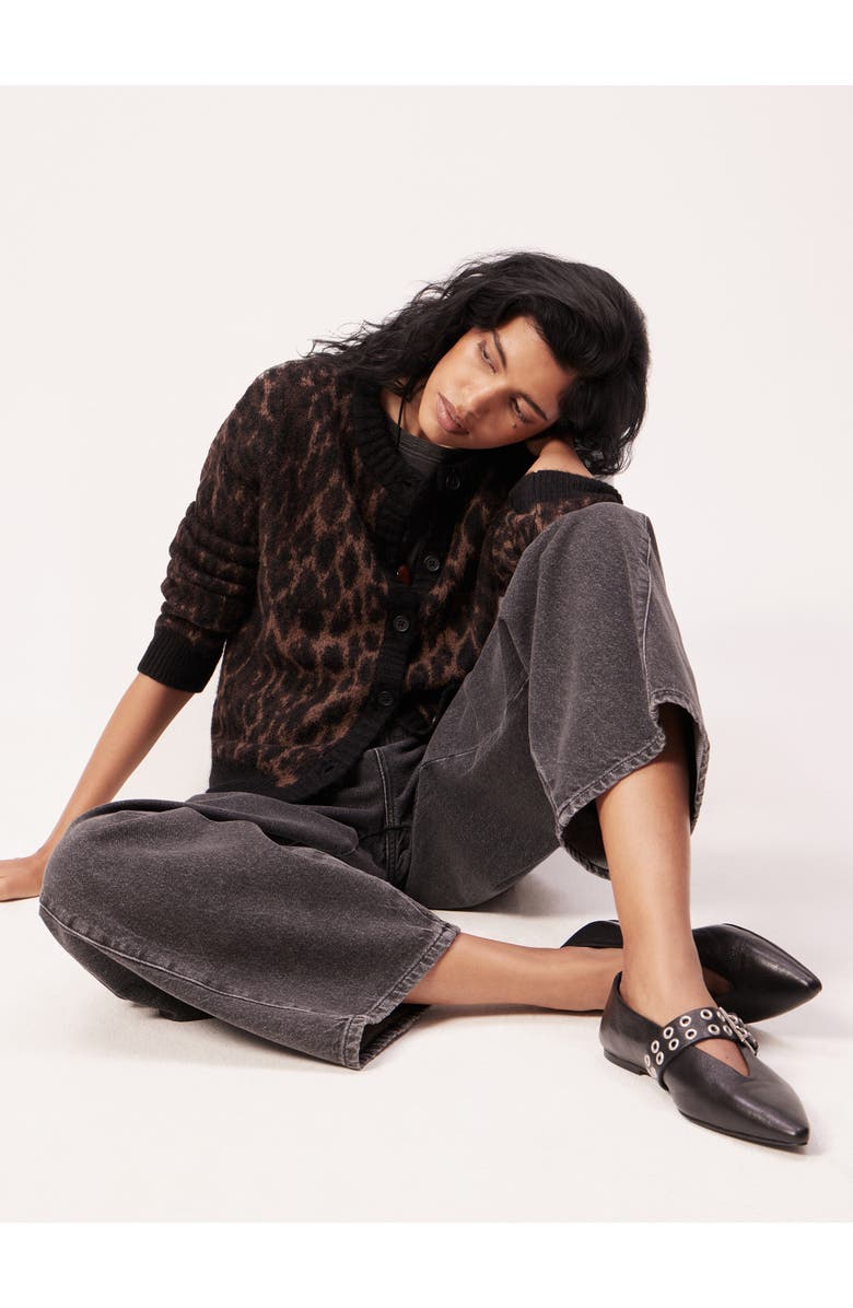 Hush Animal Jacquard Cardigan With Mohair, Alternate, color, Black Brown Animal