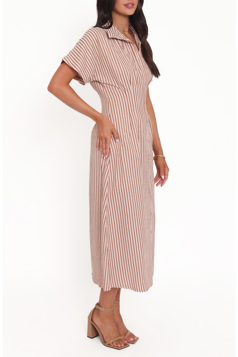 Eilis Stripe Midi Shirtdress, Alternate, color, BROWN STRIPE