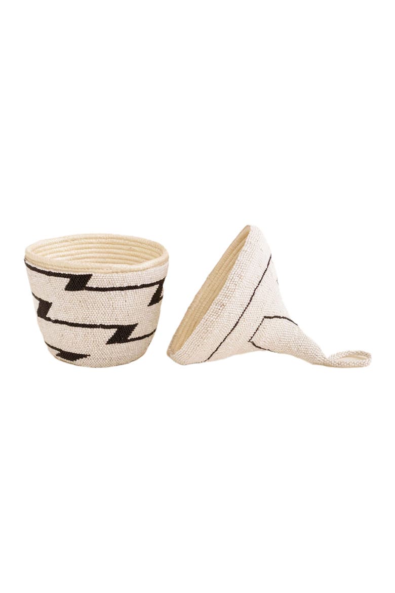 Zig Zag Beaded Peace Basket, Alternate, color, White and Black