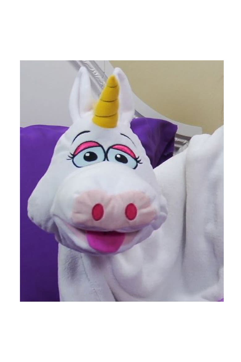 Unicorn Whitepurple 2 In 1 Plush Puppet & Blanket, Alternate, color, Multicolored
