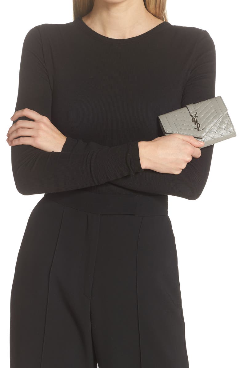 Saint Laurent Small Matelassé Leather Envelope Wallet, Alternate, color, 