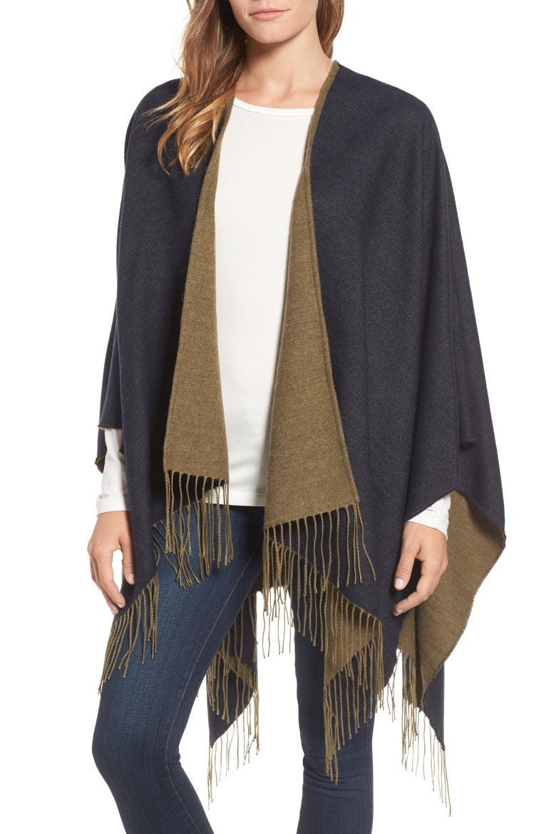 Halogen® Reversible Ruana, Alternate, color, OLIVE COMBO