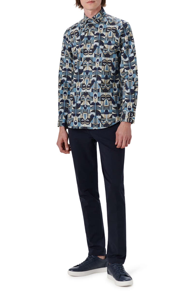 Bugatchi Shaped Fit Abstract Print Stretch Cotton Button-Up Shirt, Alternate, color,