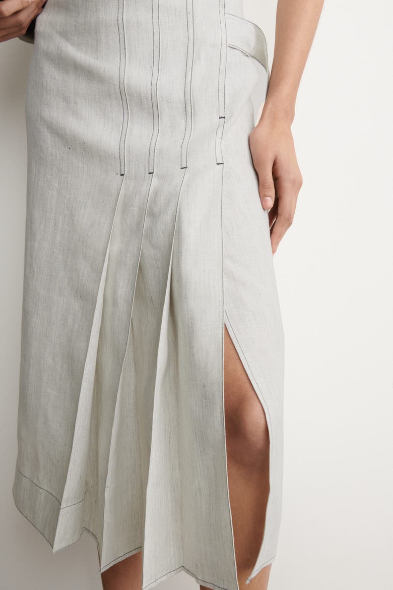 Belted Pleated Linen Midi Skirt, Alternate, color, LIGHT GRAY