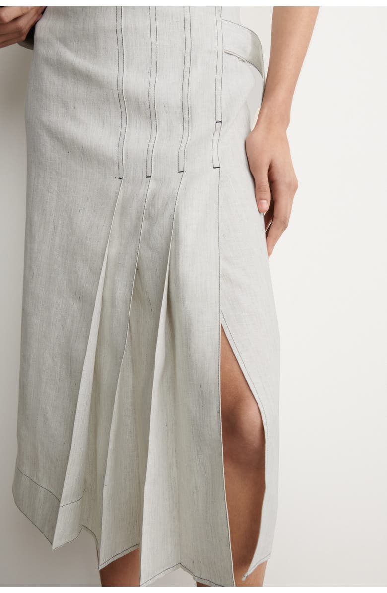 COS Belted Pleated Linen Midi Skirt, Alternate, color, Light Gray
