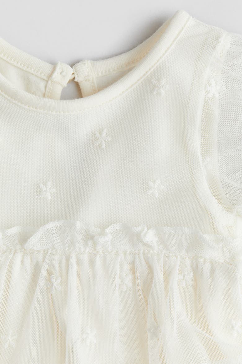 Embroidered Mesh Bodysuit Dress, Alternate, color, White