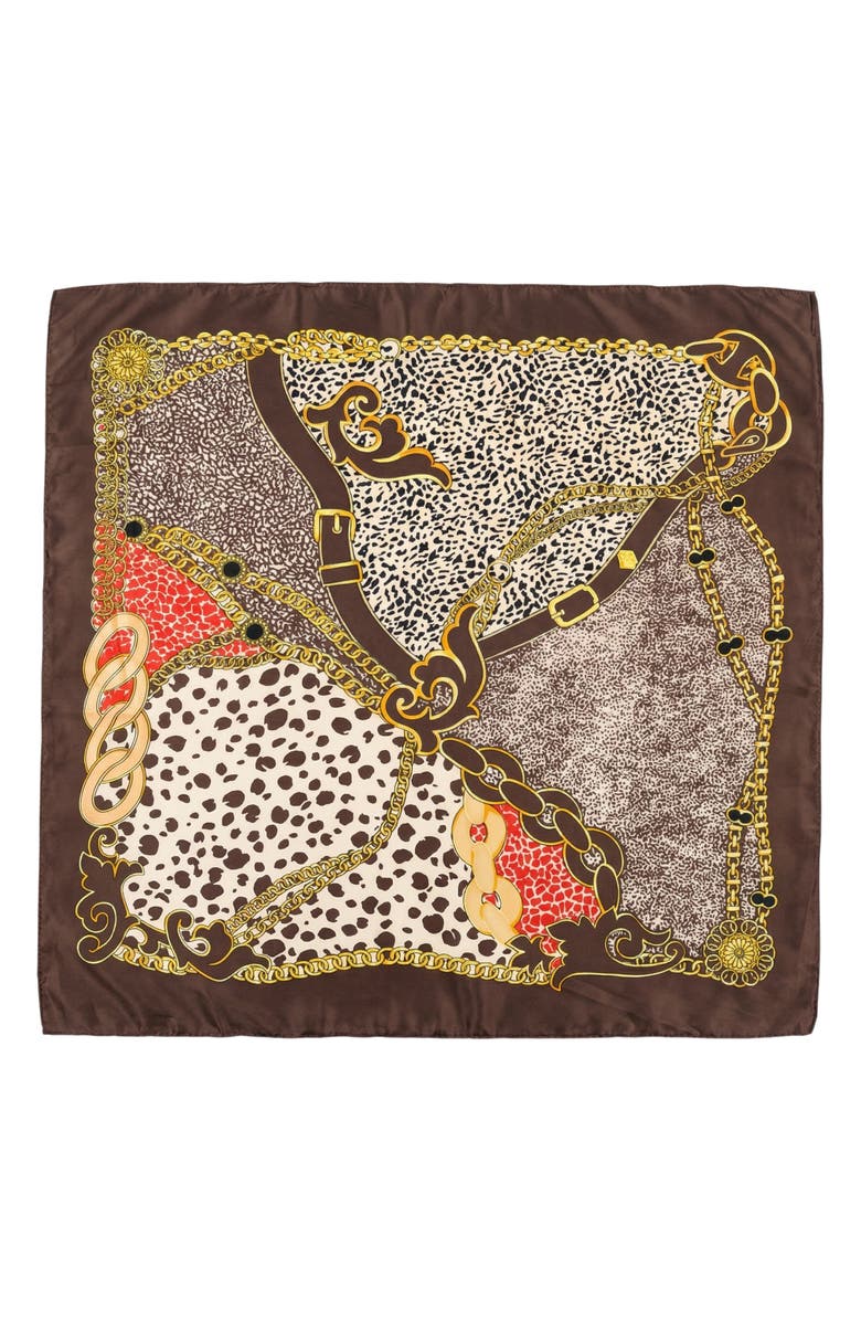 MARCUS ADLER Animal Print Satin Square Scarf, Main, color, Brown