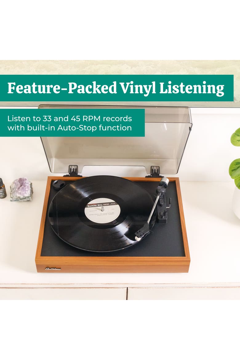 Vinyl Record Player Belt-Drive Turntable, Built-in Preamp, Auto-Stop, Alternate, color, Teak