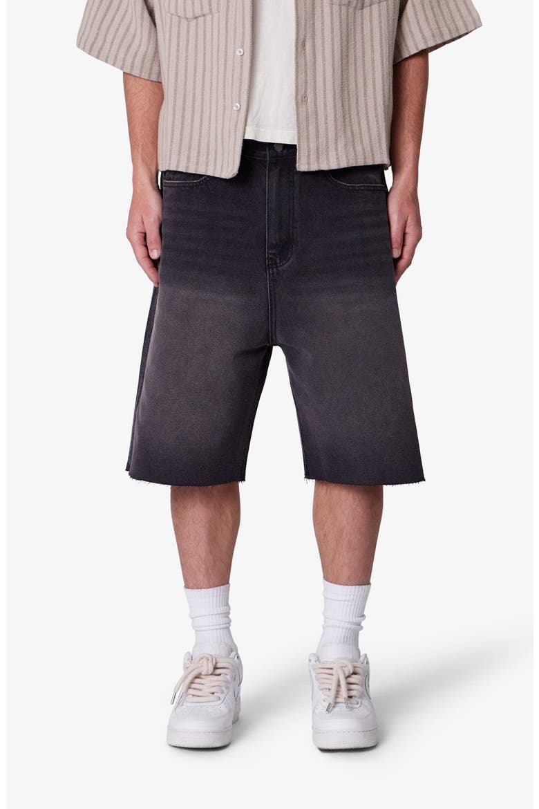 Baggy Raw Hem Denim Shorts, Main, color, WASHED BLACK
