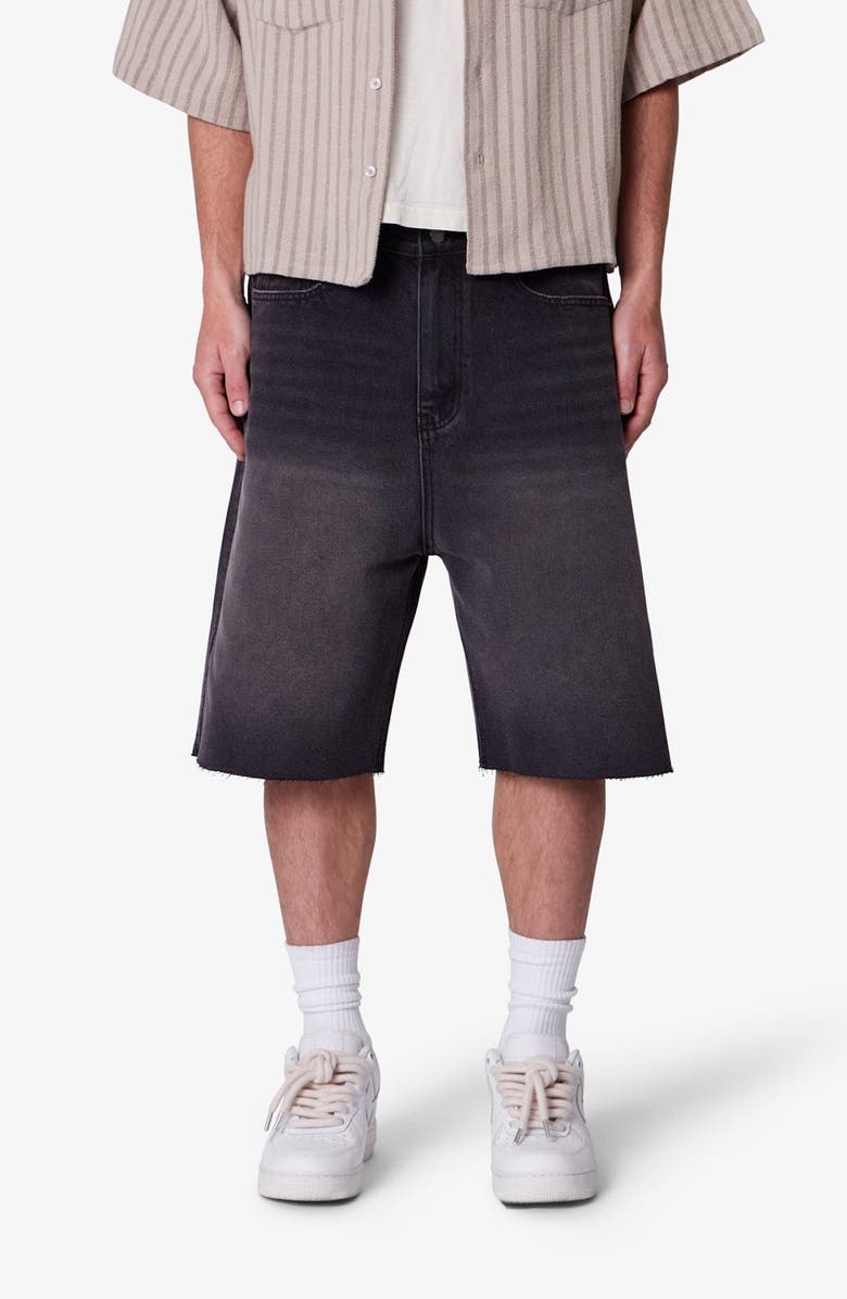 mnml Baggy Raw Hem Denim Shorts, Main, color, Washed Black