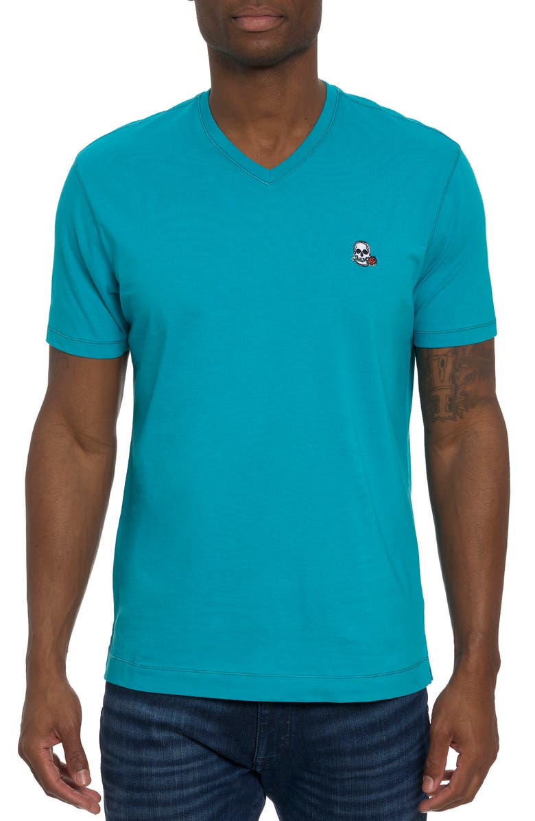Robert Graham Eye of the Skull Short Sleeve V-Neck T-Shirt, Main, color, Teal
