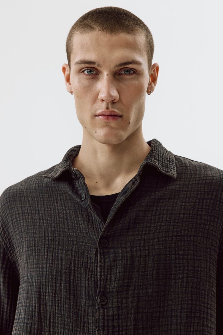 Regular Fit Cotton Muslin Shirt, Alternate, color, Black