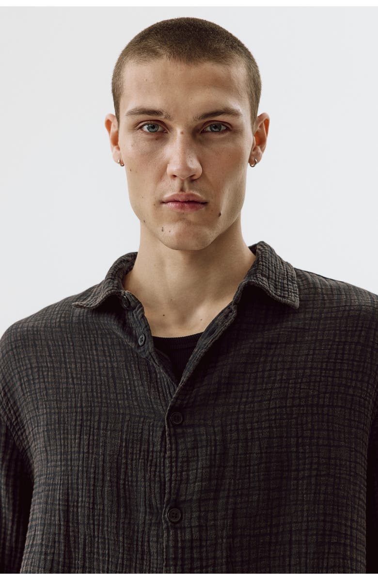 H&M Regular Fit Cotton Muslin Shirt, Alternate, color, Black