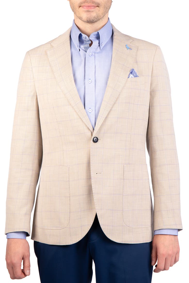 Broken Check Sport Coat, Main, color, KHAKI