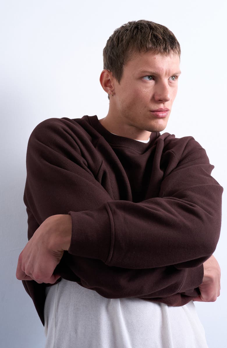 Topman Boxy Raglan Sleeve Sweatshirt, Alternate, color, Brown