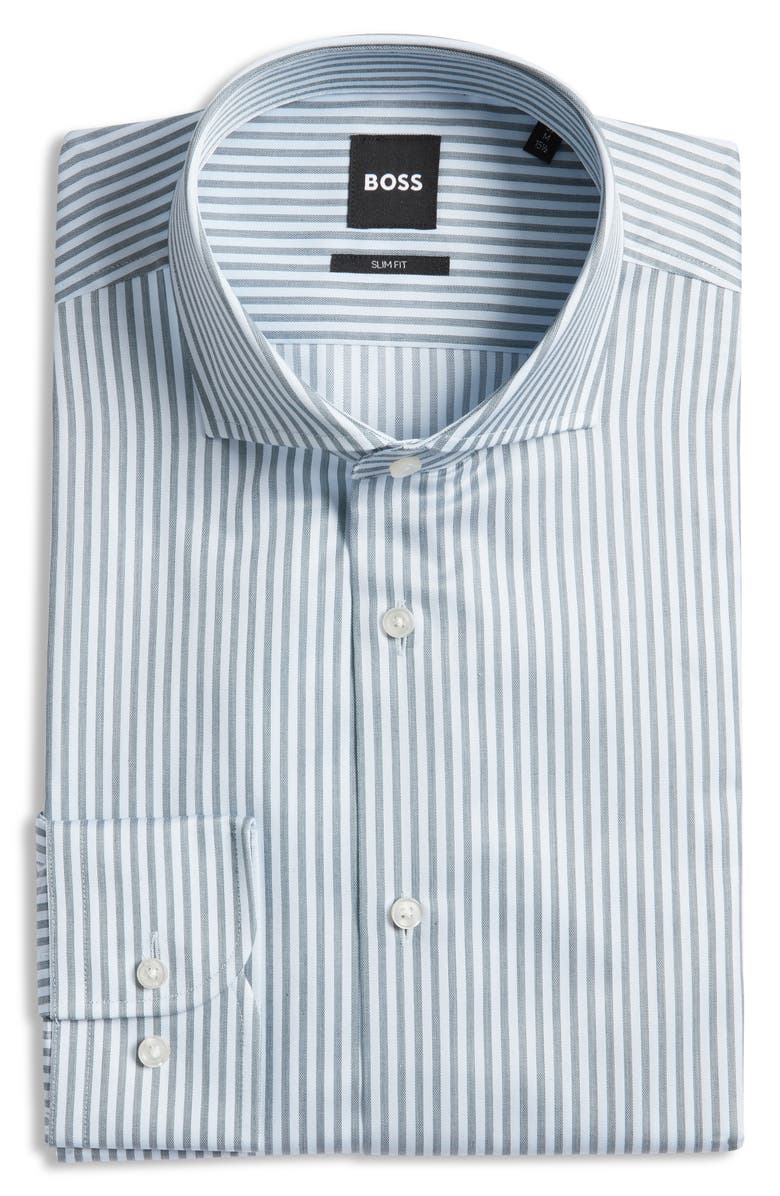 BOSS Hank Kent Slim Fit Cotton Dress Shirt, Main, color, Open Grn