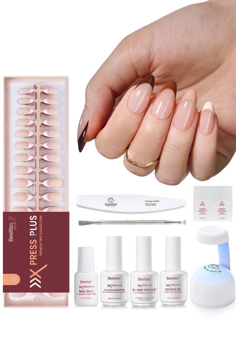 Beetles Medium Almond French Tip Press On Nail Studio Kit, Alternate, color, NO COLOR
