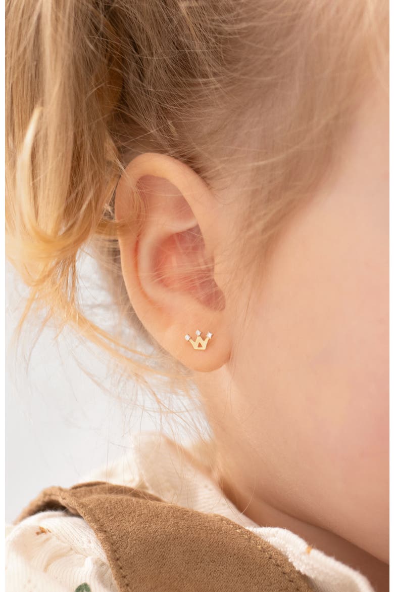 14k 3 Point Cubic Zirconia Crown Earrings, Alternate, color, Gold