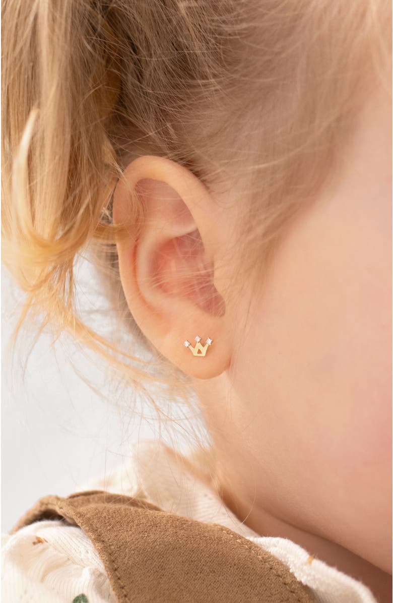 In Season Jewelry 14k 3 Point Cubic Zirconia Crown Earrings, Alternate, color, Gold