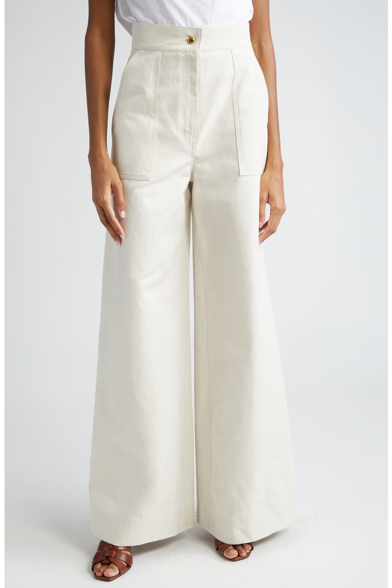 Oboli Cotton & Linen Wide Leg Utility Pants, Main, color, IVORY