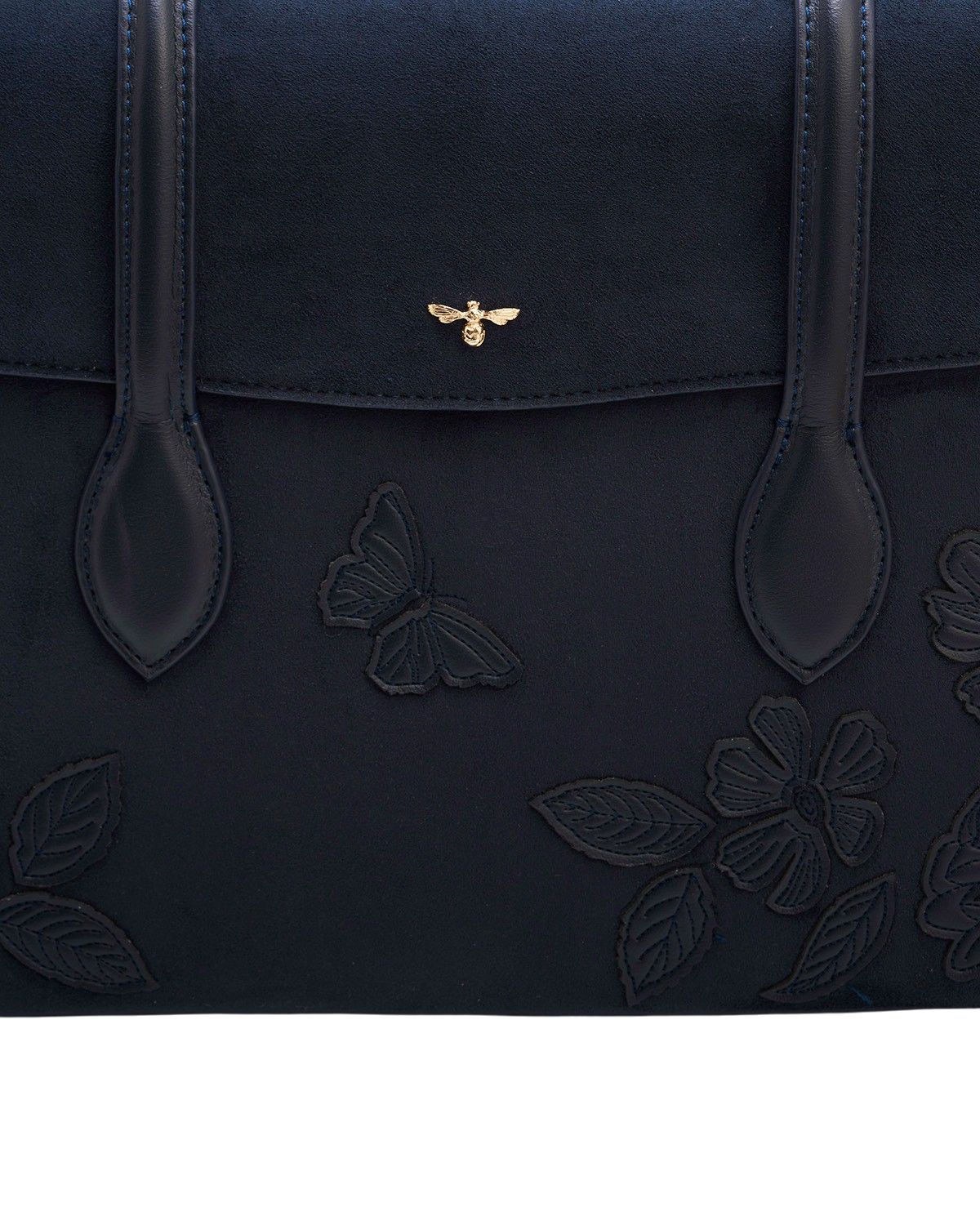 Romilly Floral Applique Faux Suede Shoulder Purse, Alternate, color, Navy
