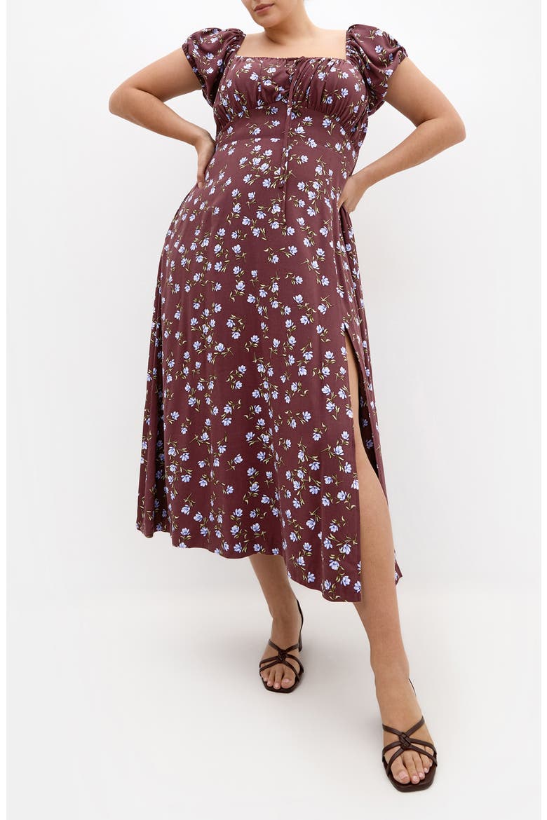 Abbie Floral Print Midi Dress, Main, color, COCOA MEADOW