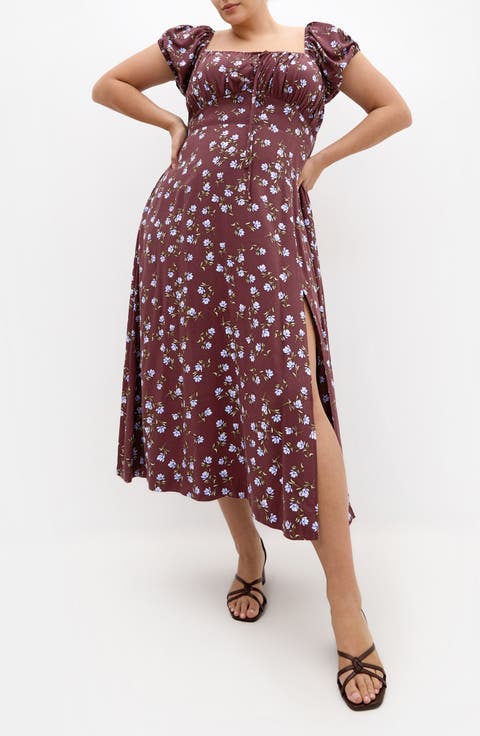 Abbie Floral Print Midi Dress (Plus)