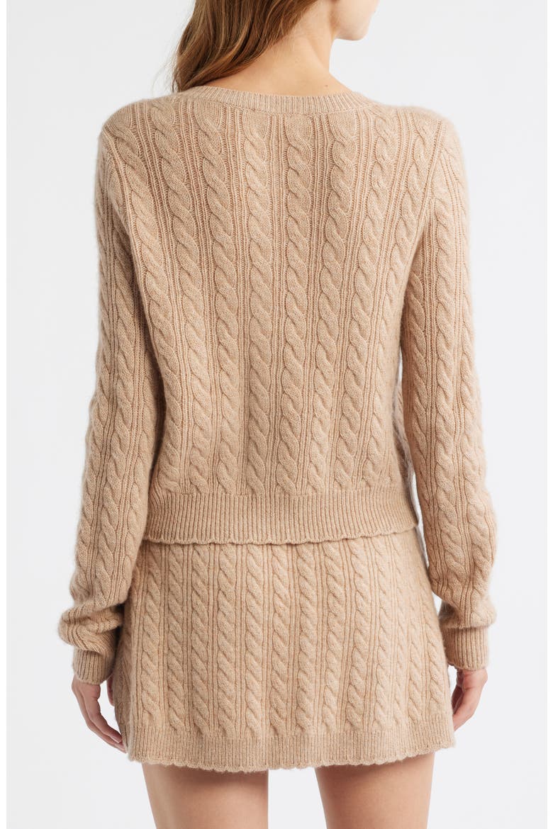 Eugenie Cable Knit Cashmere & Wool Cardigan, Alternate, color, CAMEL MELANGE