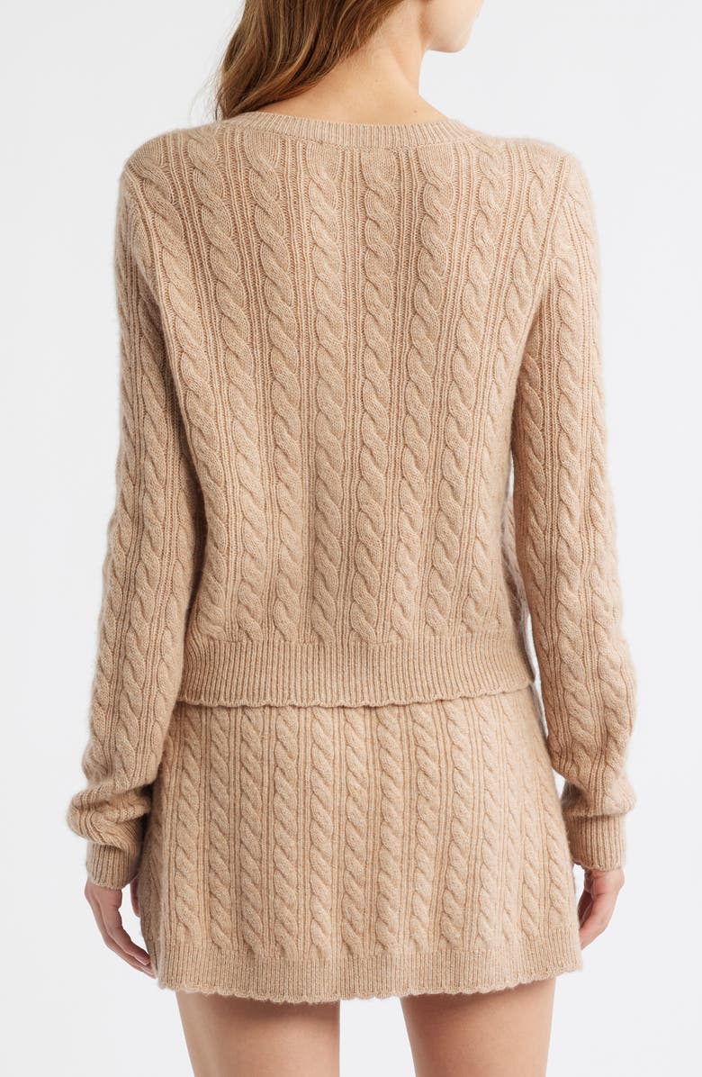 LoveShackFancy Eugenie Cable Knit Cashmere & Wool Cardigan, Alternate, color, Camel Melange