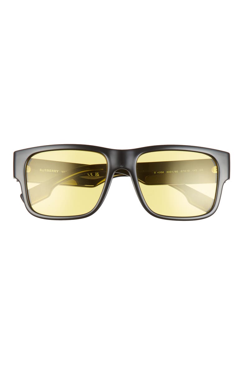 57mm Square Sunglasses, Main, color, BLACK/YELLOW