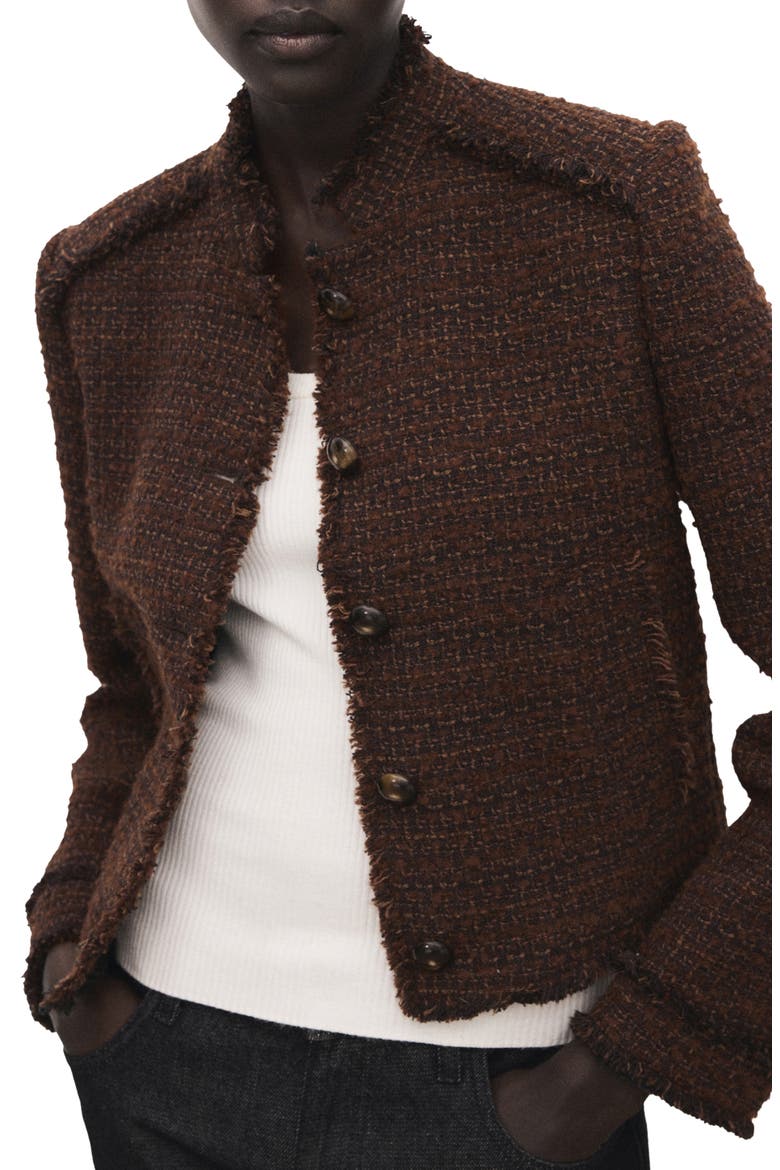 Fray Tweed Jacket, Main, color, BROWN