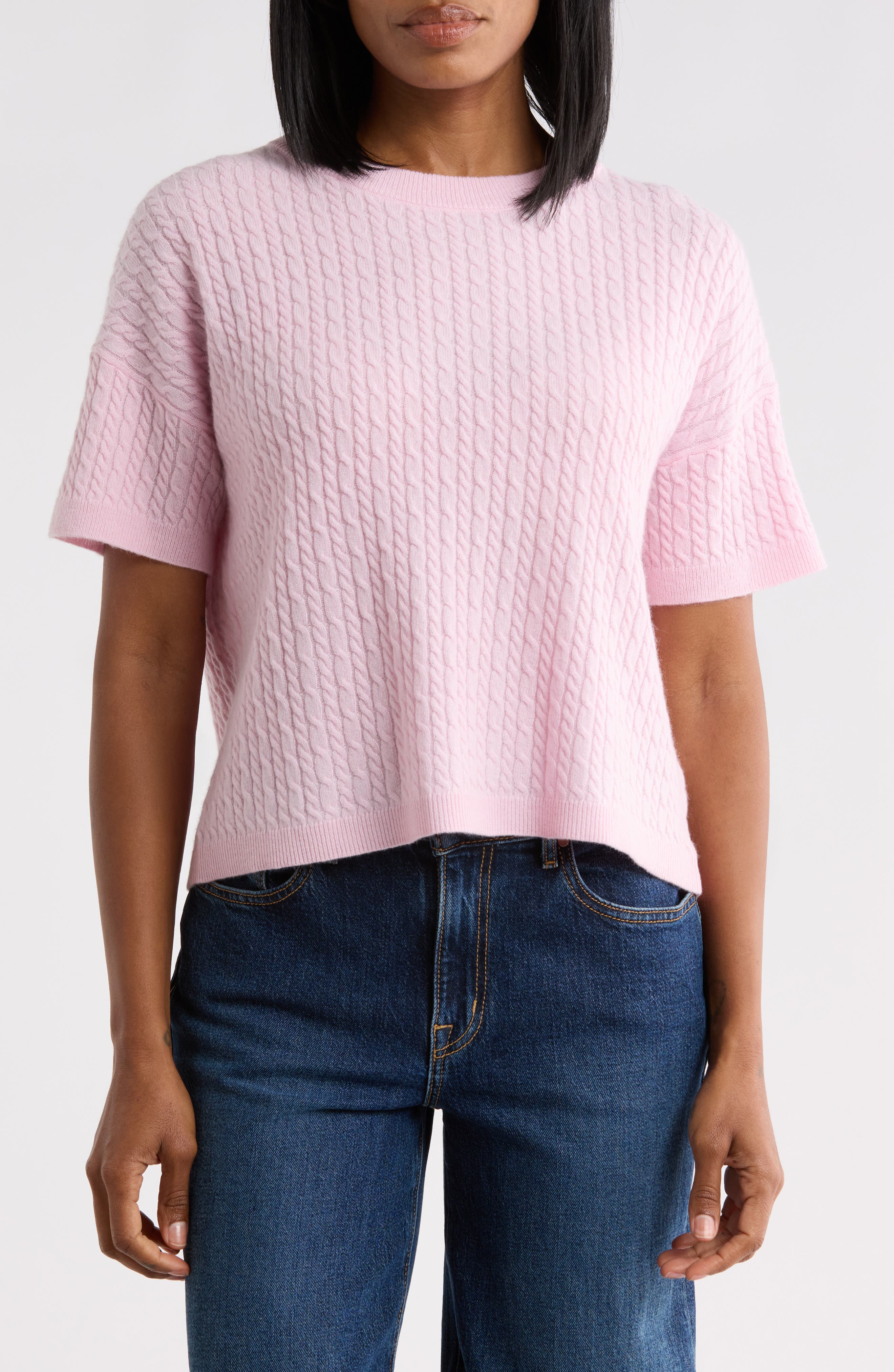 Cashmere Cable Knit Short Sleeve Sweater