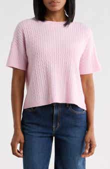 Cashmere Cable Knit Short Sleeve Sweater