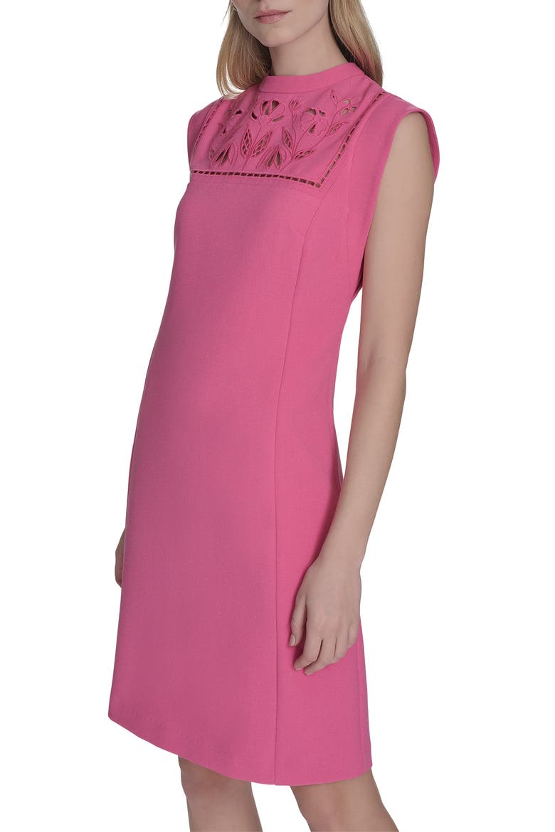 Floral Cutout Cap Sleeve Signature Stretch Crepe Dress, Alternate, color, HOT PINK