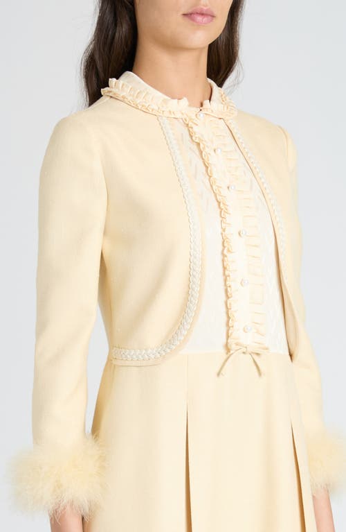 Valentino Feather-trimmed Embellished Jacquard And Woven Mini Dress In Betulla
