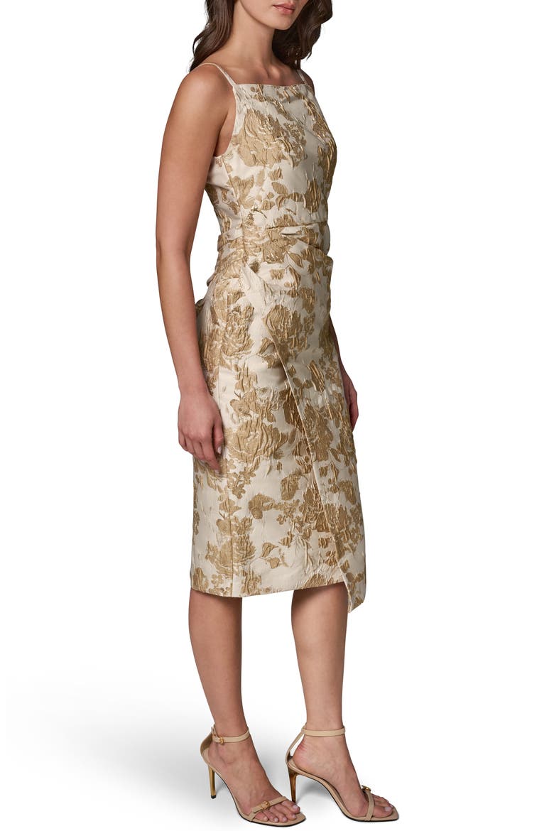 Floral Metallic Jacquard Sheath Dress, Alternate, color, GOLD MULTI