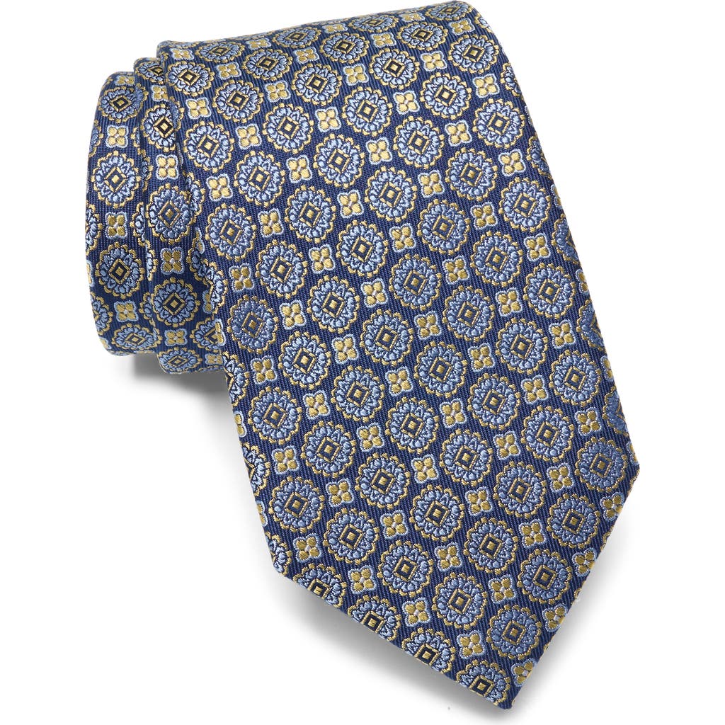 Duchamp Medallion Jacquard Silk Tie In Navy