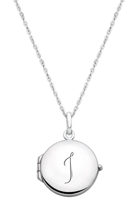 Sterling Silver Round Locket & Engraved Initial 14-16" Necklace