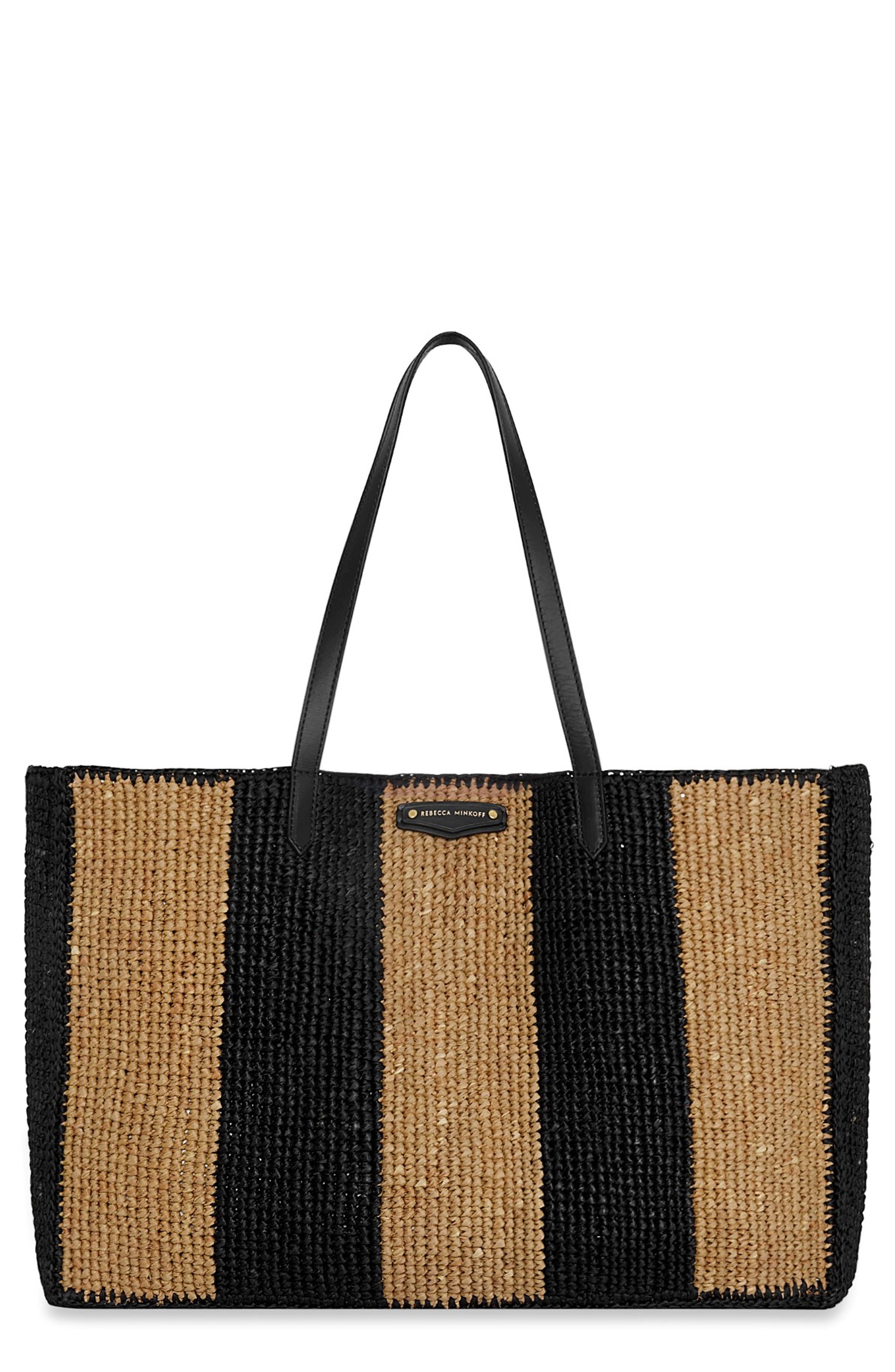 Rebecca Minkoff Large Raffia Tote, Main, color, Black/ Brown