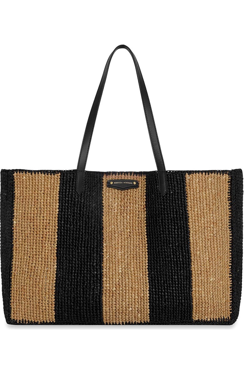 Rebecca Minkoff Large Raffia Tote, Main, color, Black/ Brown
