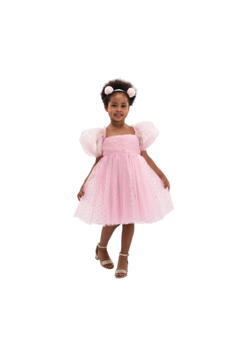 Tulle Dress with Puffed Sleeves, Alternate, color, Pink
