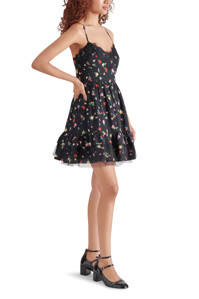 Yasmina Floral Print Georgette Fit & Flare Dress, Alternate, color, BLACK MULTI