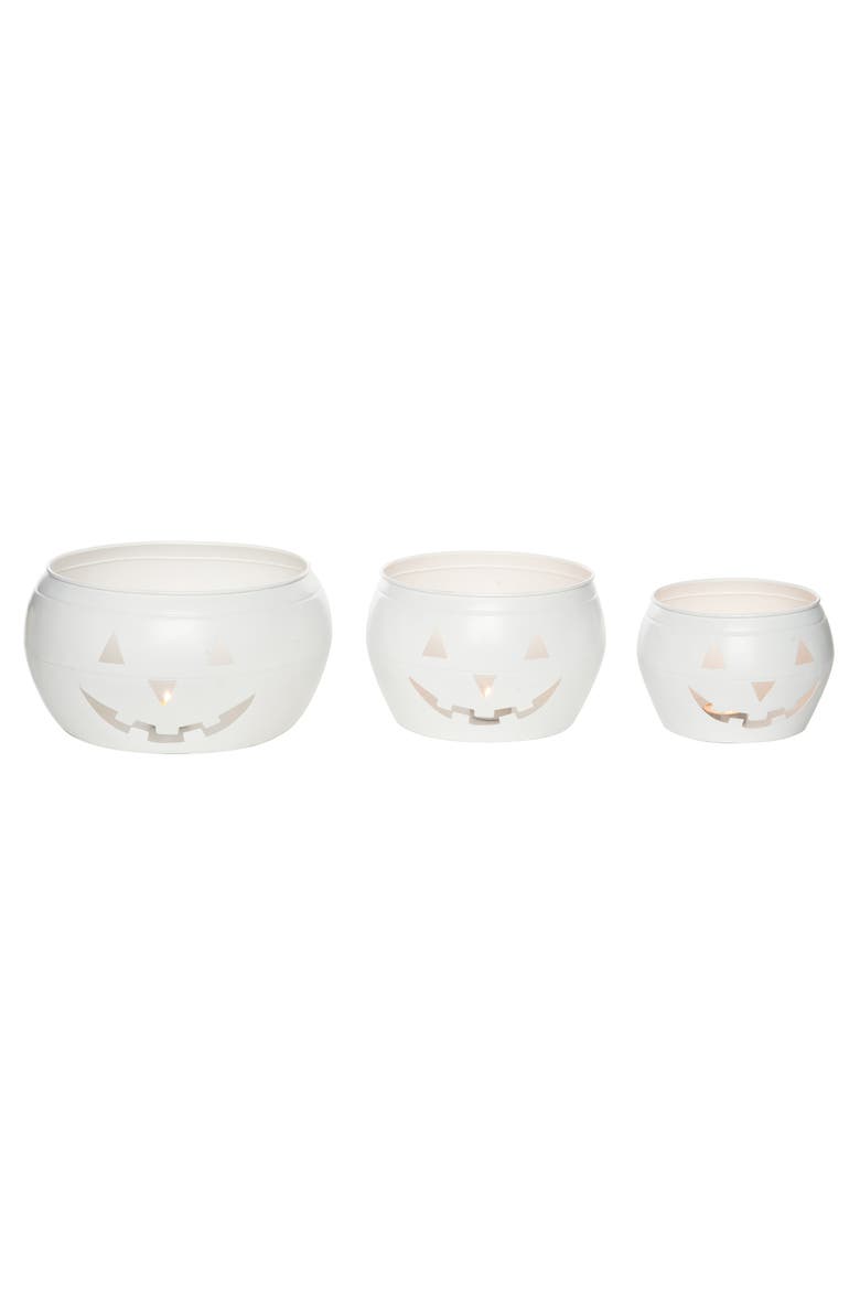White Halloween Jack-O-Lantern Tealight Candle Holder Set of 3, Main, color, White