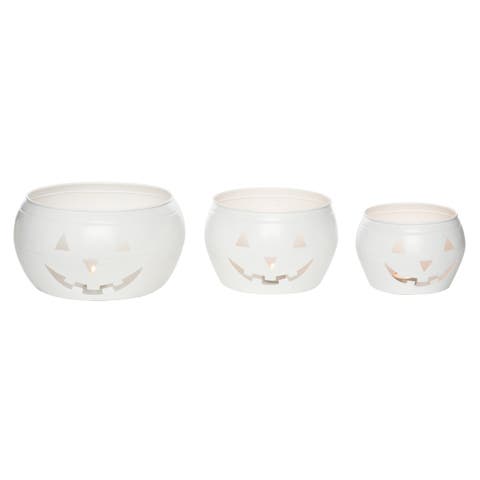 White Halloween Jack-O-Lantern Tealight Candle Holder Set of 3