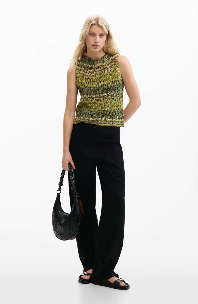 Desigual Stripe Sleeveless Cotton Blend Crochet Sweater, Alternate, color, Green