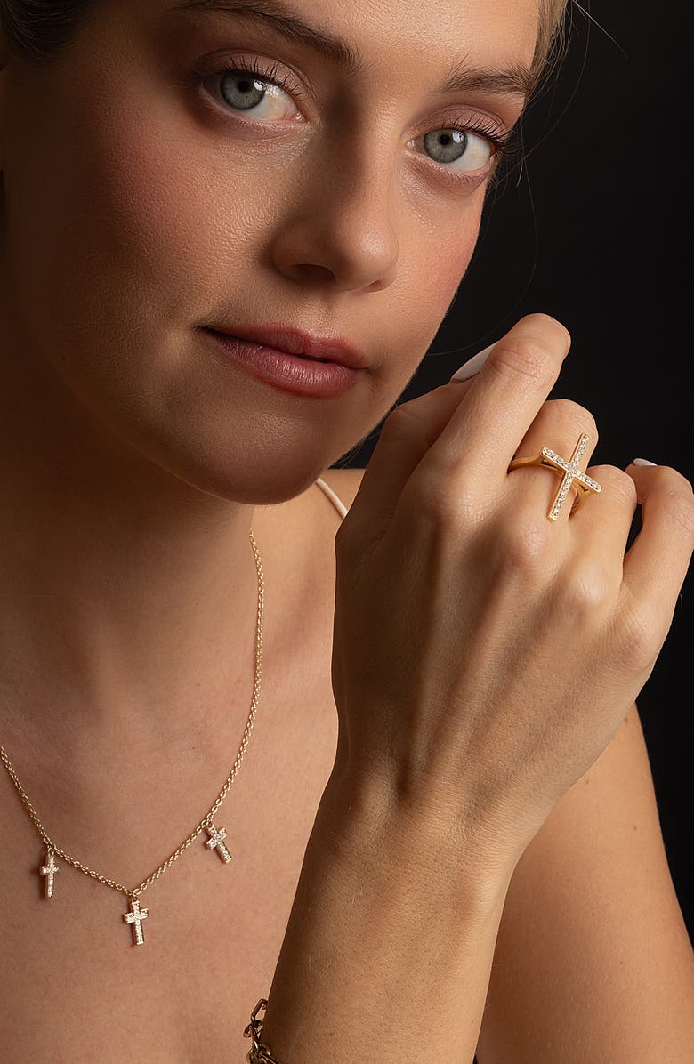 Sheryl Lowe Diamond Cross Ring, Alternate, color, 14Kt Yellow Gold